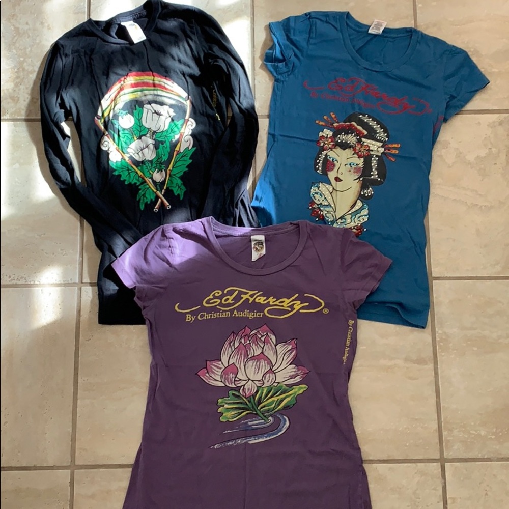 Bundle of 3 Ed Hardy tees SOLD🙌🏼